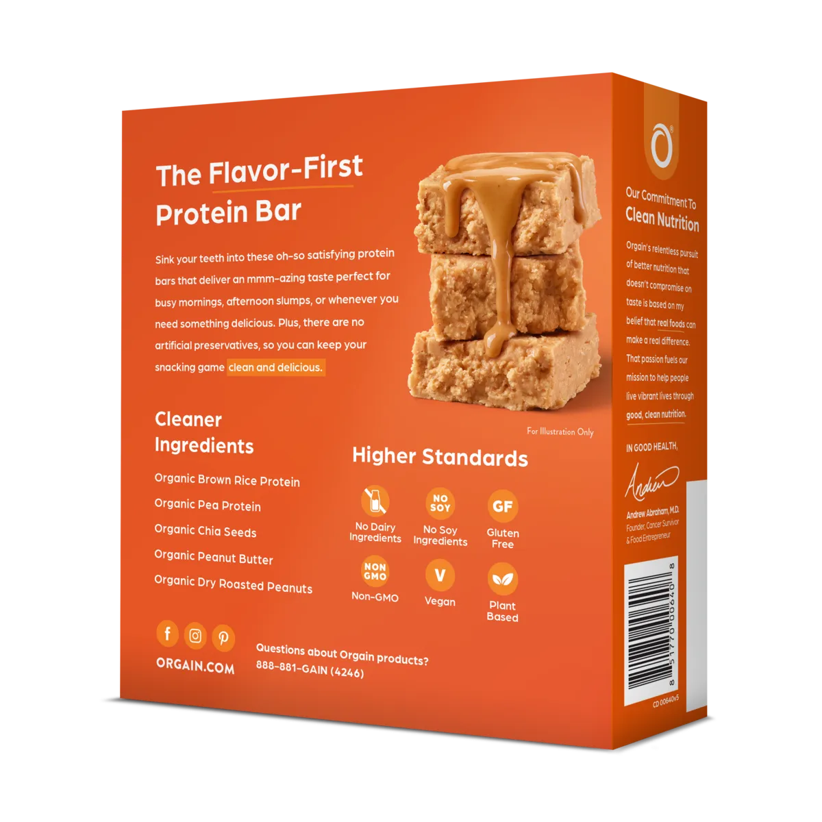 Back of Organic Protein Bar - Peanut Butter  Flavor in the 12 Bars Size 