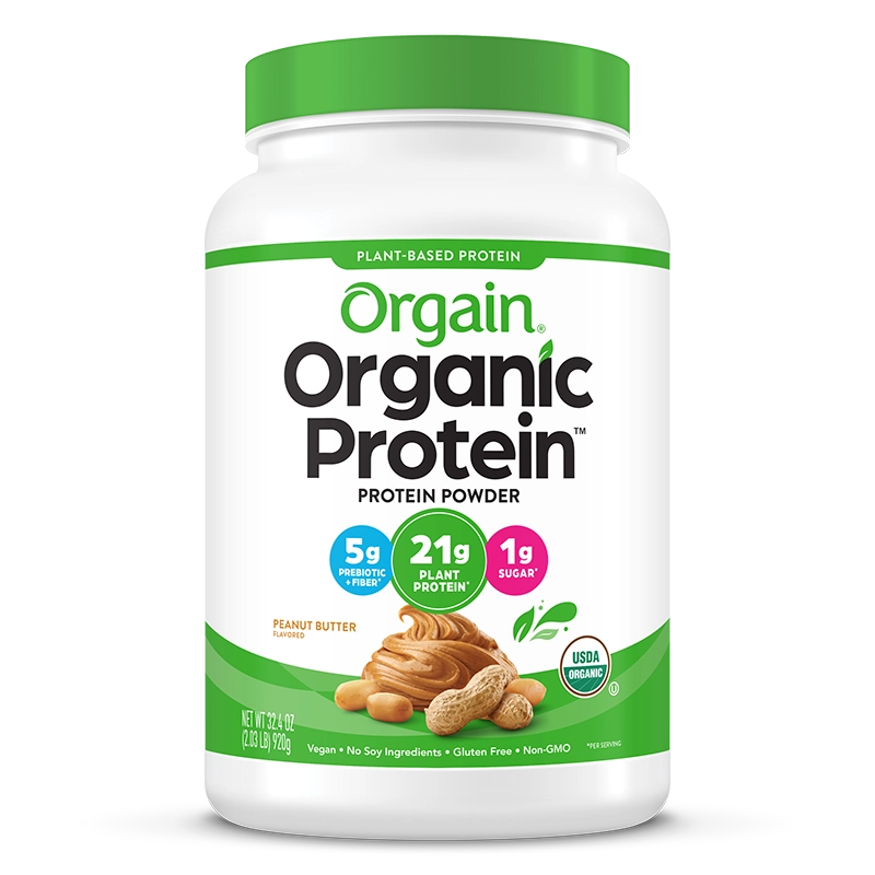 Front of Organic Protein Plant Based Protein Powder - Peanut Butter  Flavor in the 2.03lb Canister Size