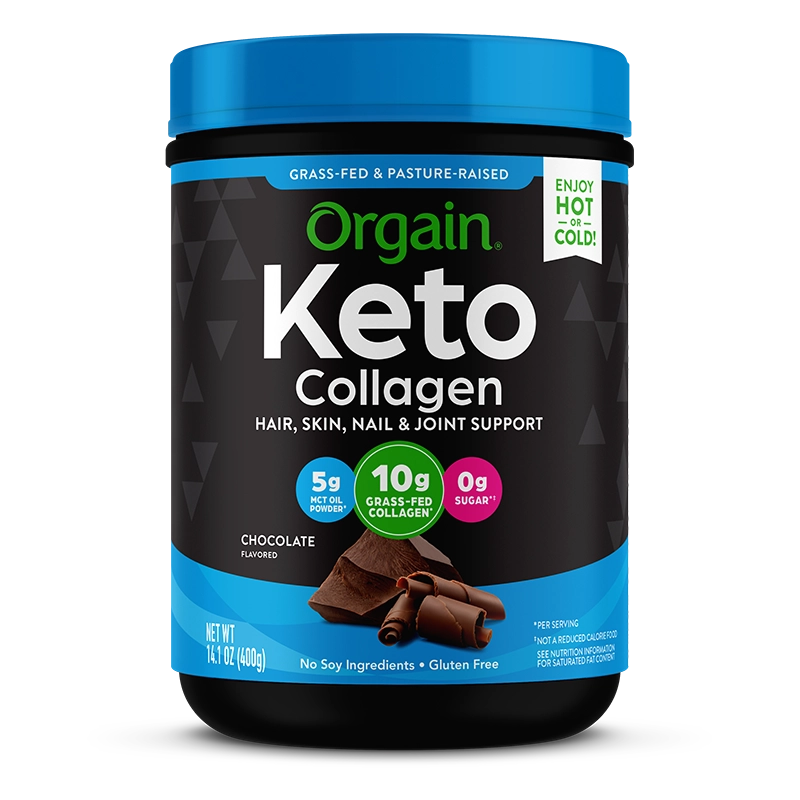 Front of Keto Collagen Protein Powder Chocolate Flavor in the 0.88lb Canister Size