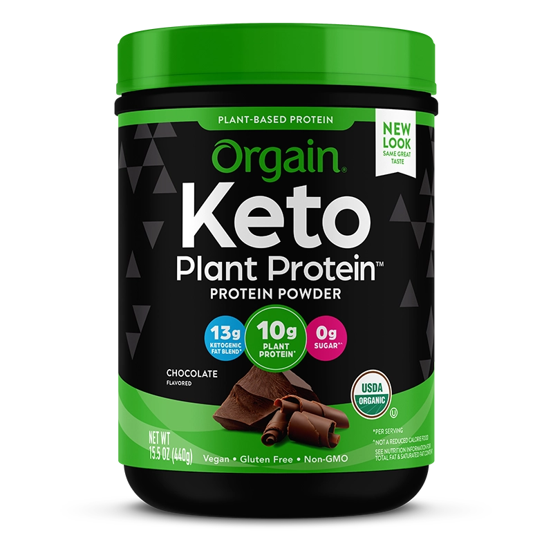 Front of Keto Plant Protein Organic Keto-genic Protein Powder Chocolate Flavor in the 0.97lb Canister Size