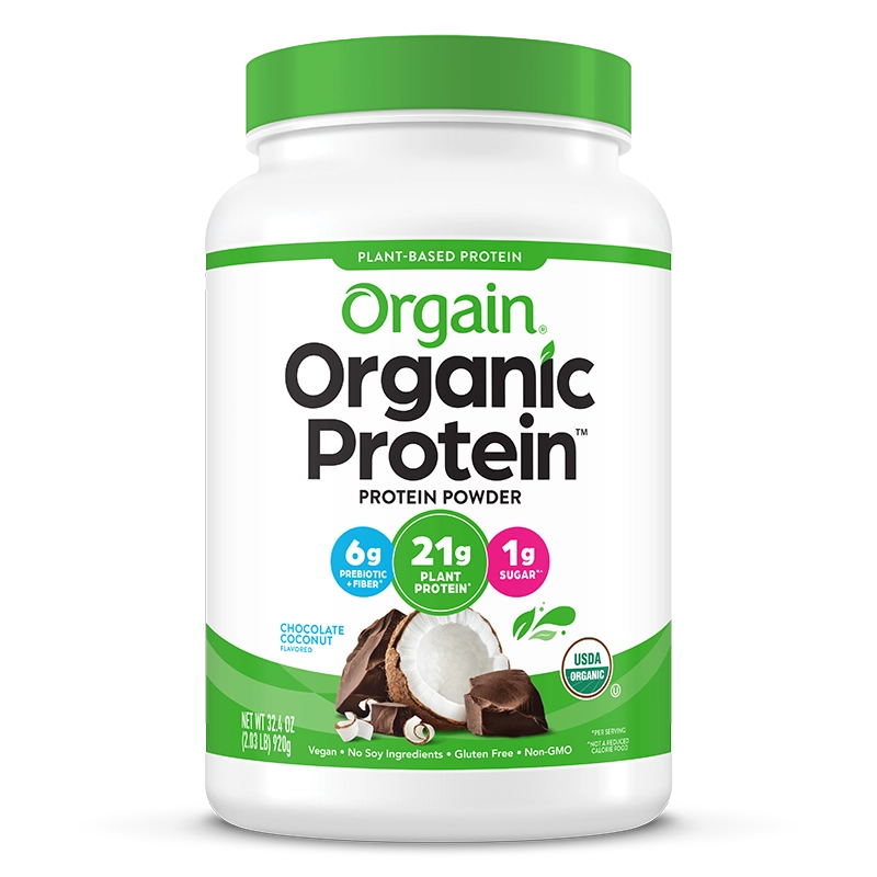 Front of Organic Protein Plant Based Protein Powder - Chocolate Coconut  Flavor in the 2.03lb Canister Size