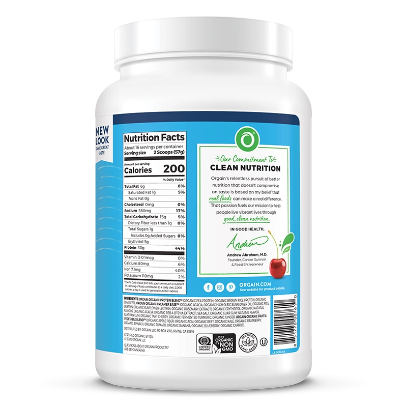 Right side of Sport Protein Organic Plant Based Powder - Vanilla  Flavor in the 2.01lb Canister Size