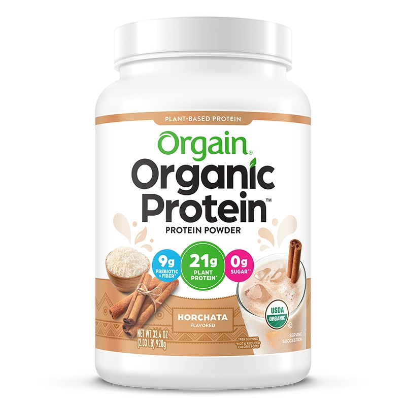 Front of Organic Protein Plant Based Protein Powder - Horchata  Flavor in the 2.03lb canister Size