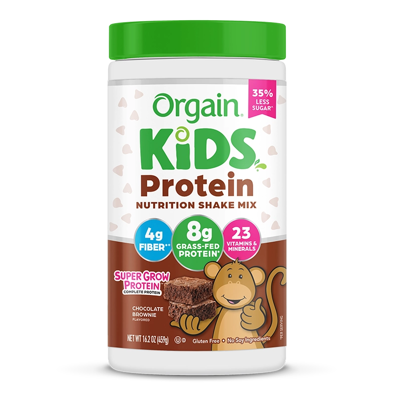 Front of Kids Protein Nutrition Shake Mix - Chocolate Brownie  Flavor in the 16.2 oz Canister Size