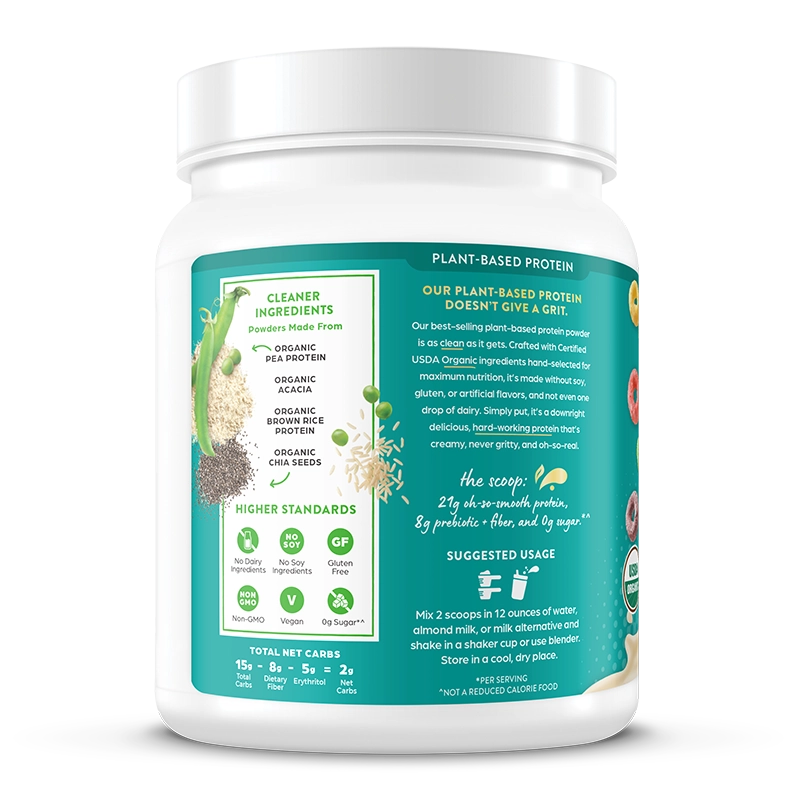 Left side of Organic Protein Plant Based Protein Powder - Fruity Cereal  Flavor in the 1.02 lb Size