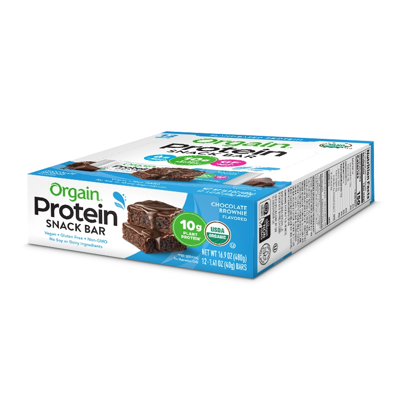 Angled top side of Organic Protein Bar Chocolate Brownie Flavor in the 12 Bars Size
