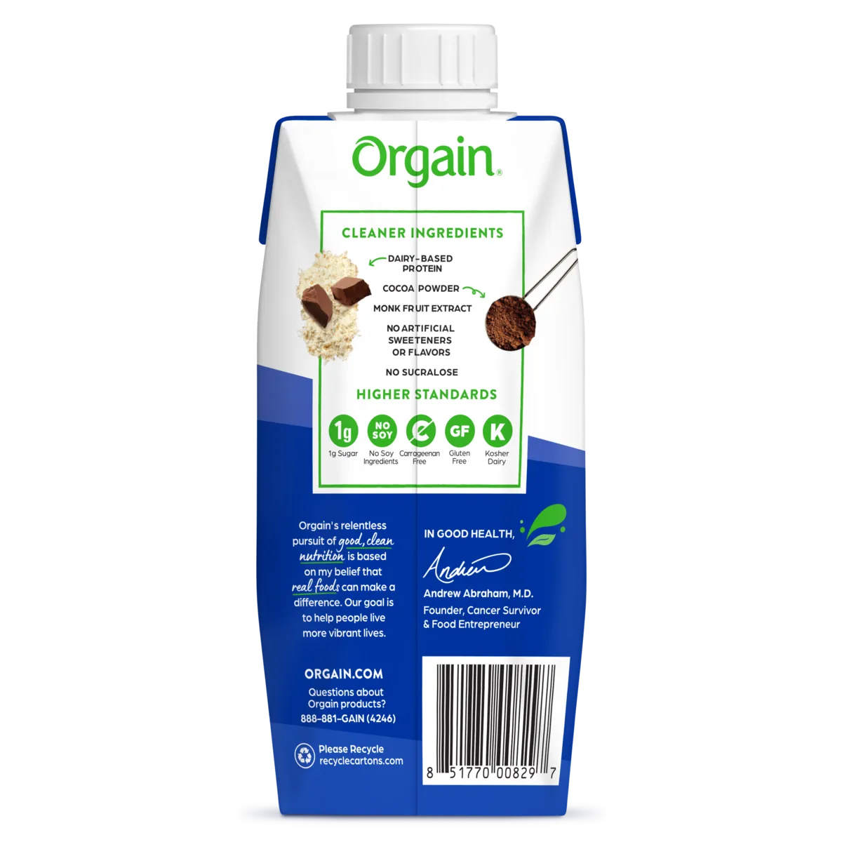 Back of 30g Protein Shake single in chocolate fudge flavor