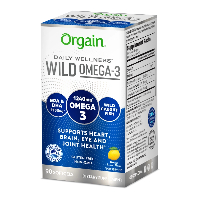 Angled Right side of Wild Omega-3 Natural Lemon Flavor Flavor in the 90ct Softgels Size