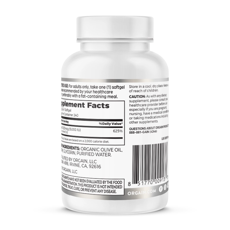 Back of Super D3 240ct Softgels Size in the 90ct Softgels Size
