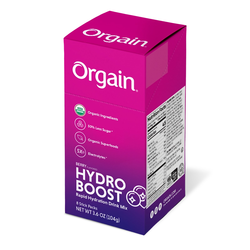 Angled Left side of Hydro Boost -  Rapid Hydration Drink Mix Berry Flavor in the 16 Stick Packs Size