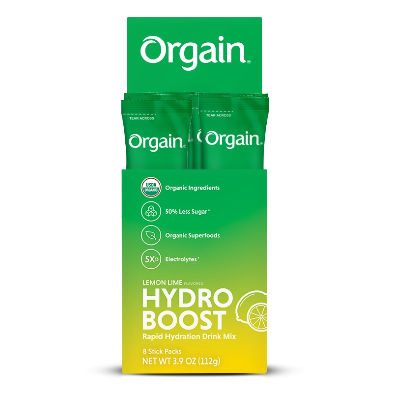 Open caddie of Hydro Boost - Rapid Hydration Drink Mix - Lemon Lime  Flavor in the 8 Stick Packs Size