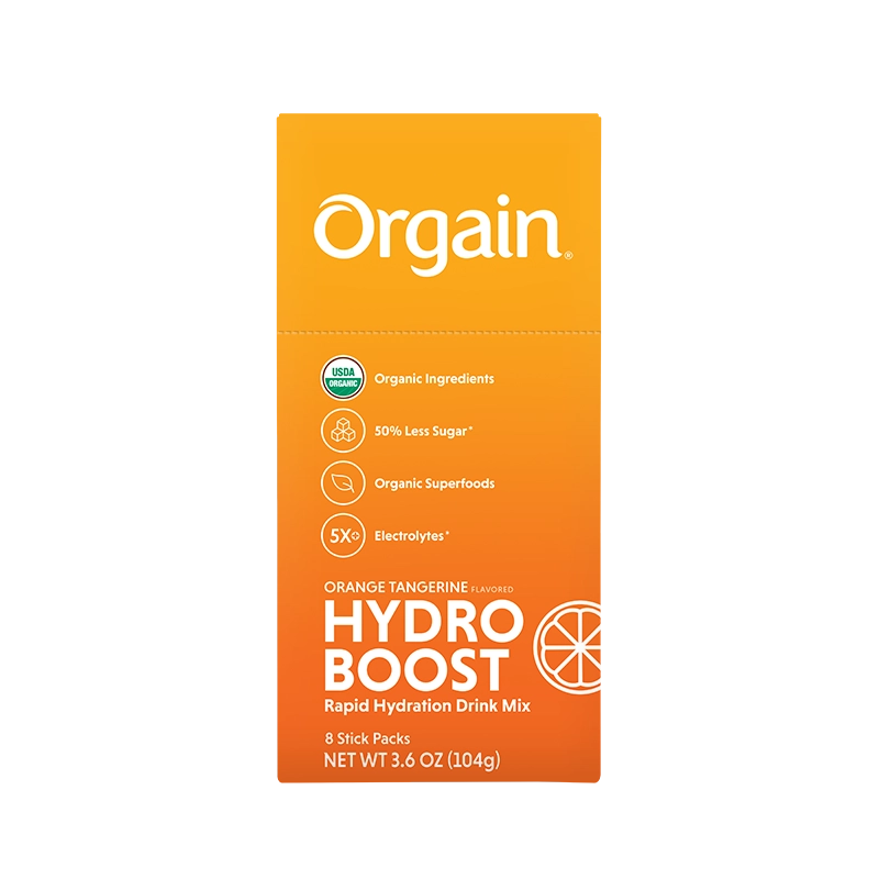 Front of Hydro Boost - Rapid Hydration Drink Mix - Orange Tangerine  Flavor in the 16 Stick Packs Size