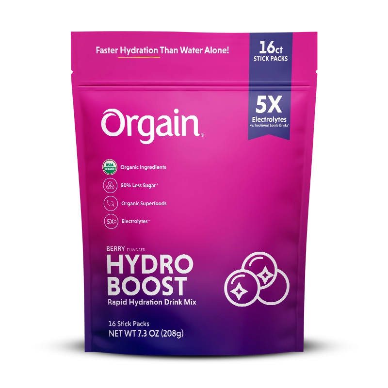 Front of Hydro Boost -  Rapid Hydration Drink Mix Berry Flavor in the 16 Stick Packs Size
