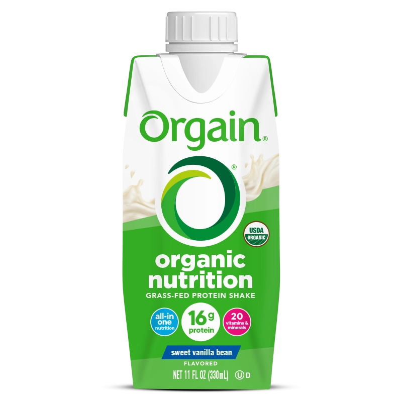 Front of Organic Nutrition Shake - Sweet Vanilla Bean  Flavor in the 12 Shakes Size