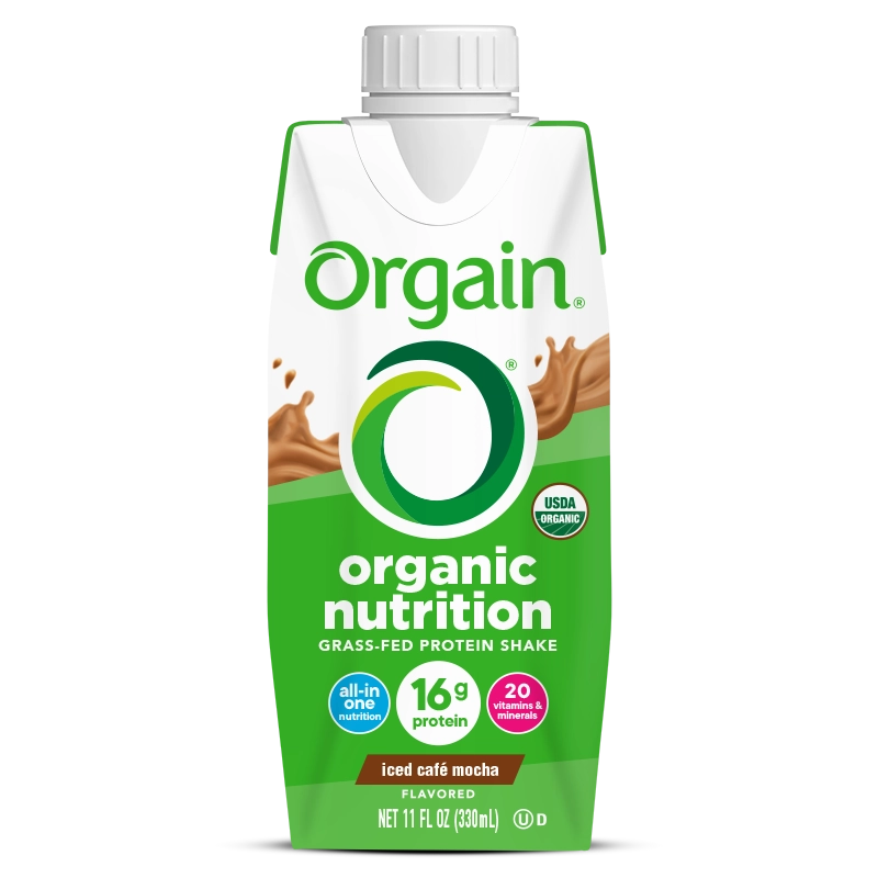 Front of Organic Nutrition Shake - Iced Cafe Mocha  Flavor in the 12 Shakes Size