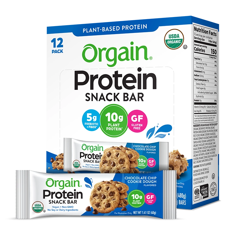 Single and case of Organic Protein Bar - Chocolate Chip Cookie Dough  Flavor in the 12 Bars Size