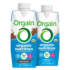 Vegan organic nutrition shake, chocolate and vanilla