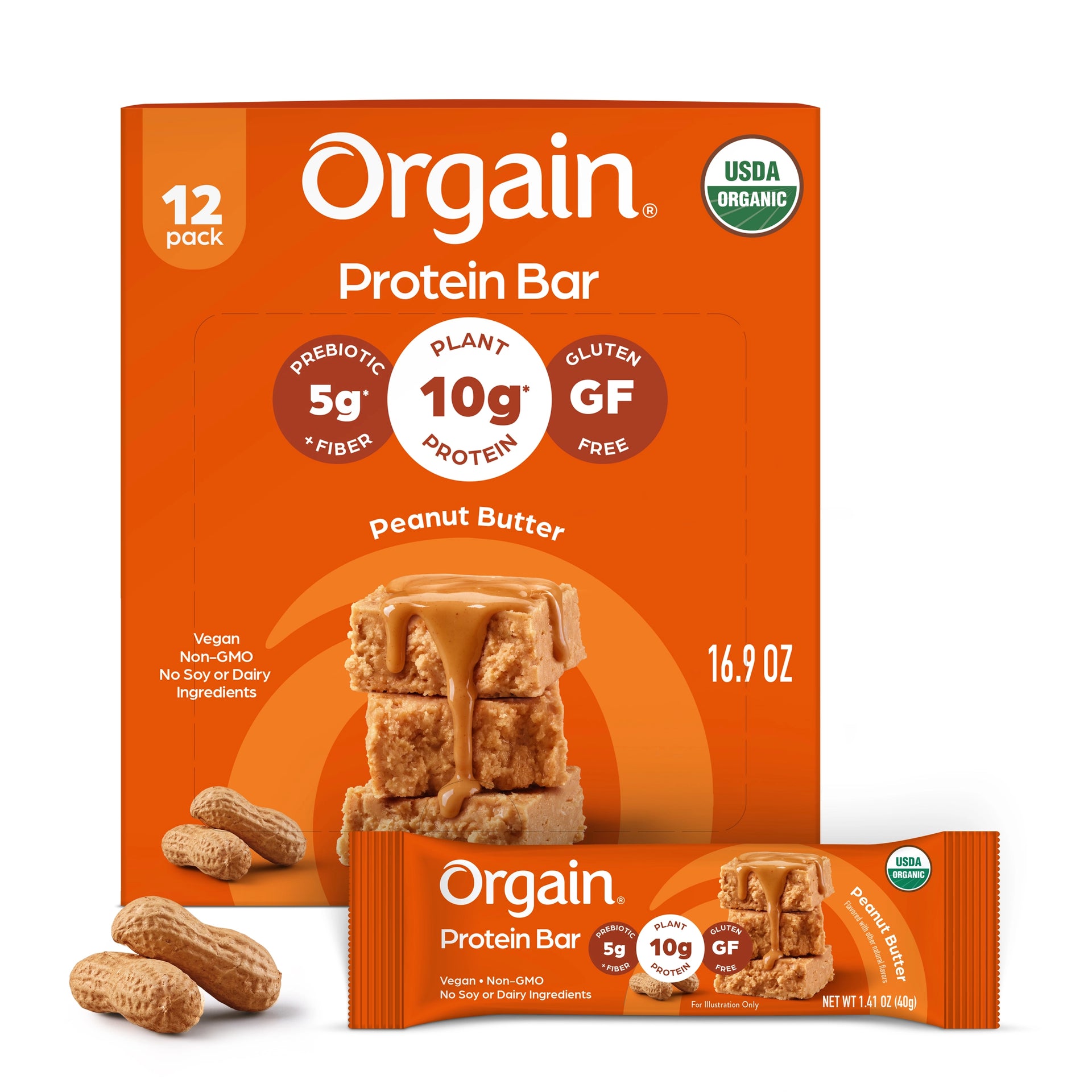 Single and case of Organic Protein Bar - Peanut Butter  Flavor in the 12 Bars Size  