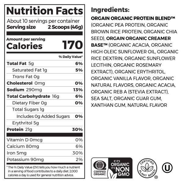 nutrition fact panel for vanilla horchata