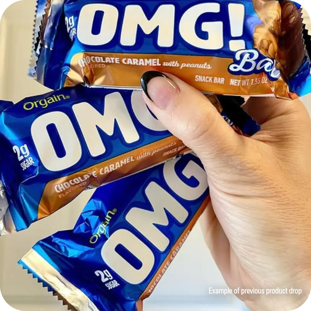 Orgain's OMG bars being used as an example of a previous drop