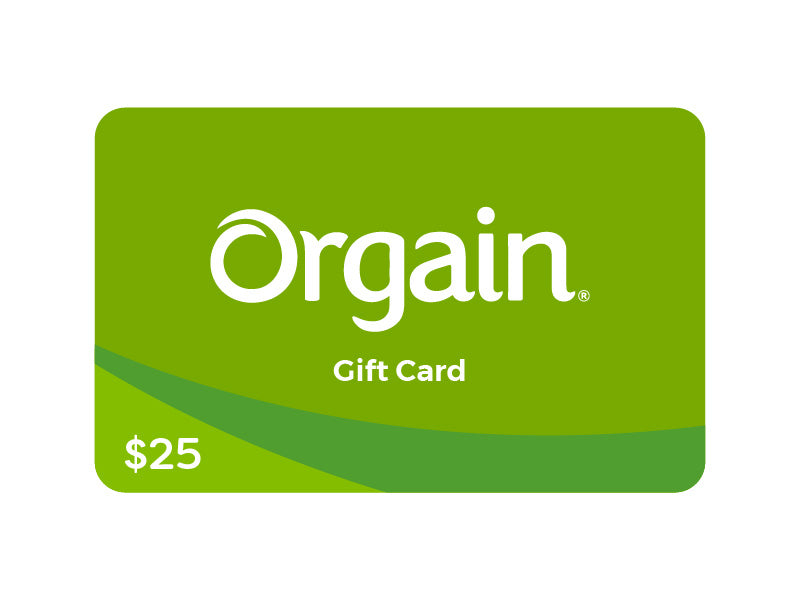 front of Orgain.com Gift Card 100 Denominations in the 9.9oz Canister Size